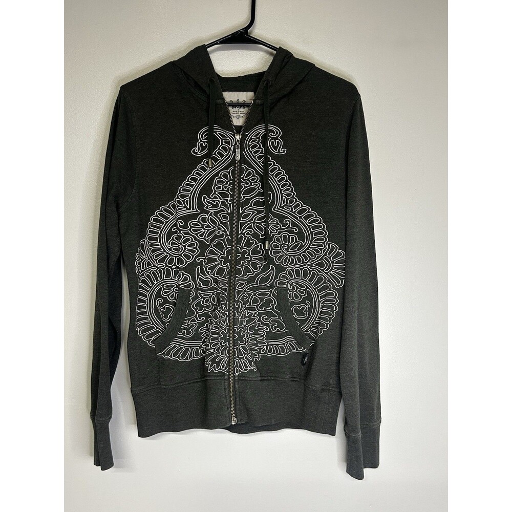 prAna Green Full-zip Hoodie with A Paisley Floral Graphic Print Women's Size L